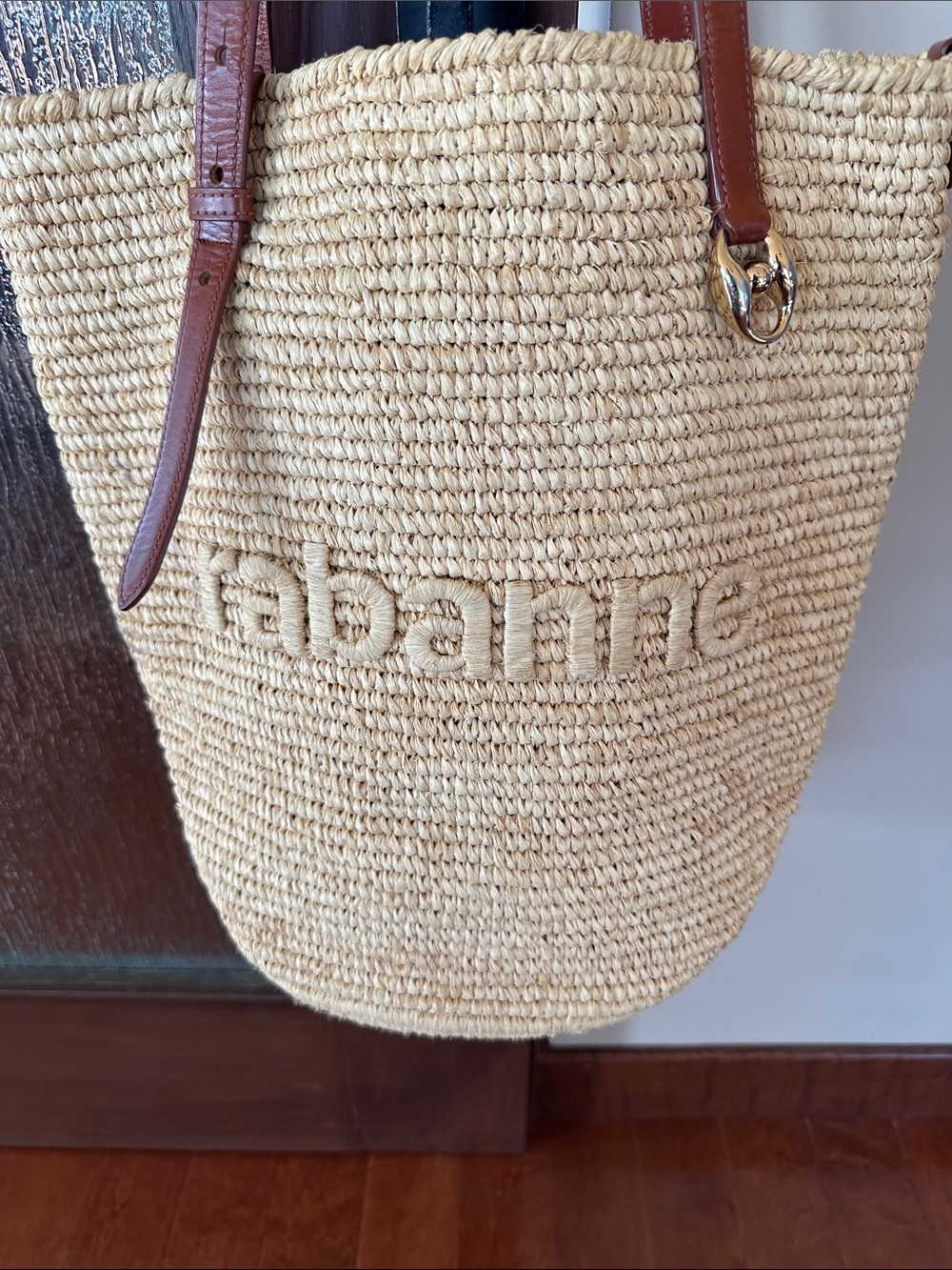 Paco Rabanne Natural Woven Tote with Brown Leather Straps - Picture 5 of 10